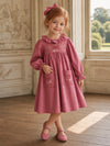 Angelique Embroidered Cotton Girls Dress in Pink | Girls Fall Dresses