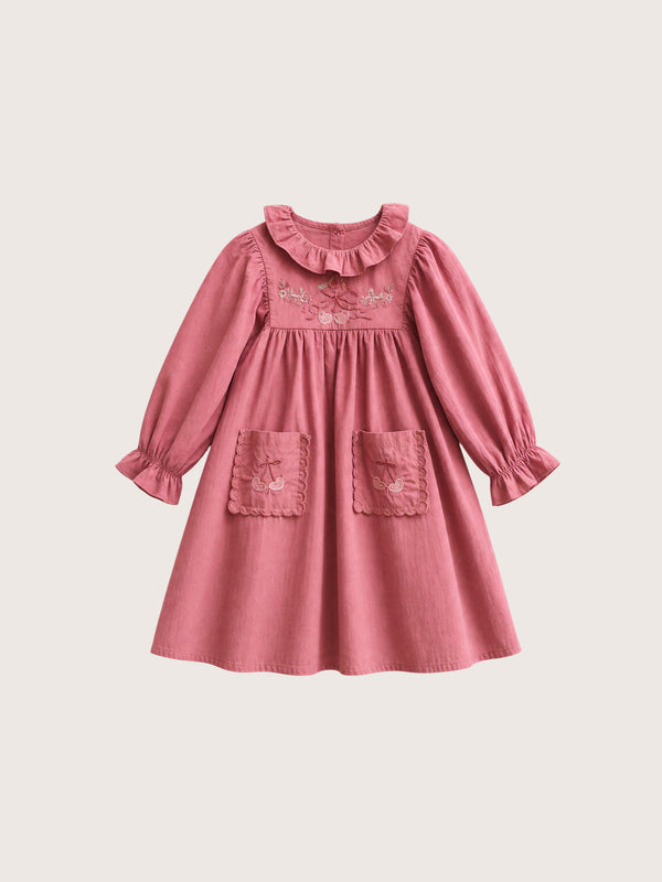 Angelique Embroidered Cotton Girls Dress in Pink | Girls Fall Dresses