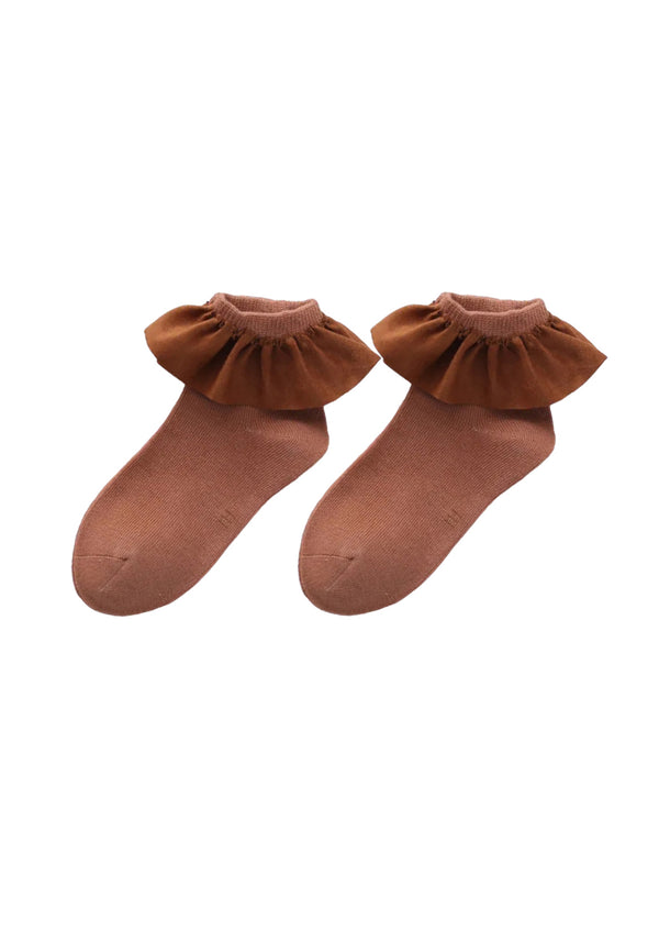 Toddler Girls Ruffle Ankle Socks Deep Gold - Girls School Socks