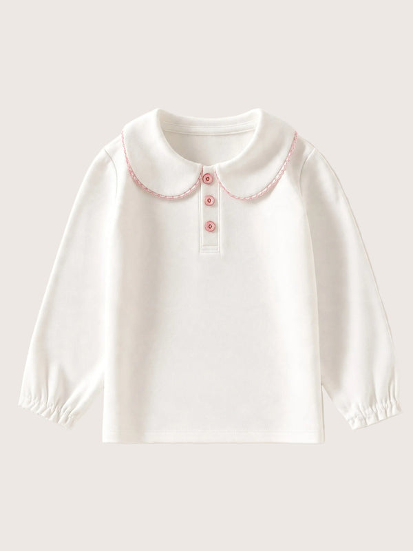 Annie White Cotton Long Sleeve Polo