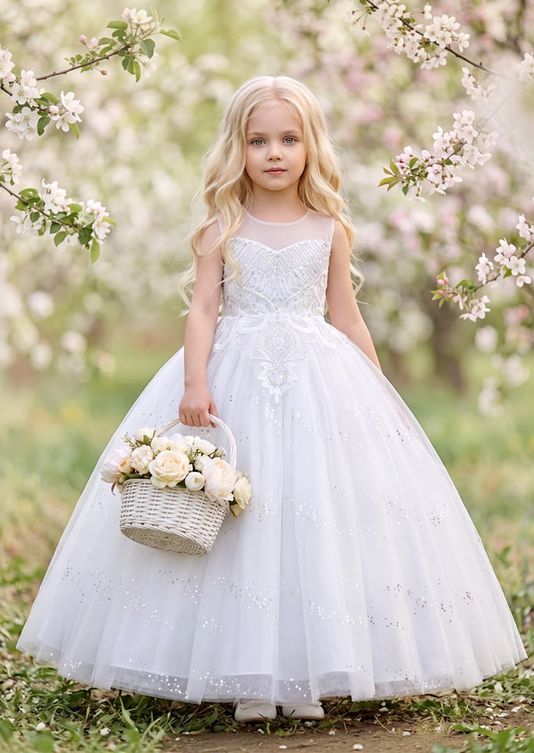 White Sequin Bodice Gown - Flower Girl Dresses