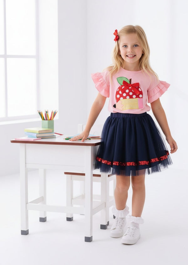 Girls Apple Pencil School Twirl Skirt Set - Twirl Dresses