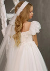 Puff Sleeve Lace Applique Ball Gown