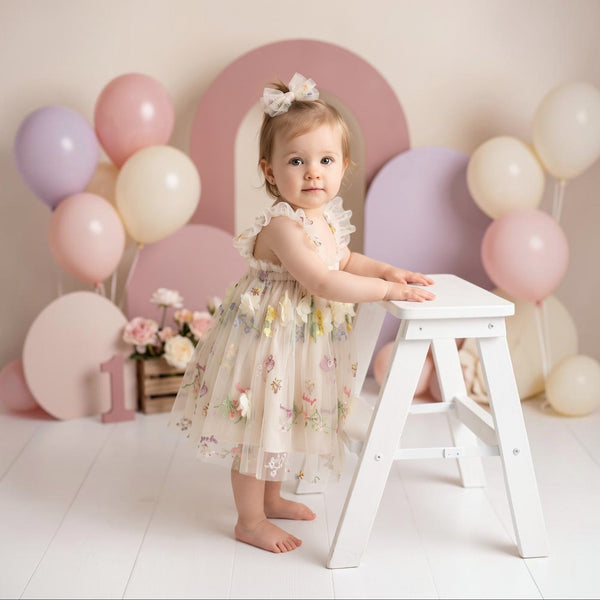 Fairies Garden Applique Tutu Dress in Cream | Cake Smash Outfit Girl