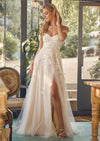 Off‑Shoulder A‑Line Bridal Gown with Slit | White & Nude Lace