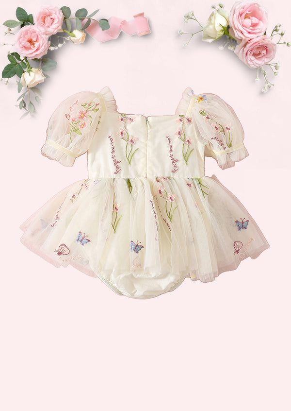 Enchanted Floral Baby Girl Romper in Apricot