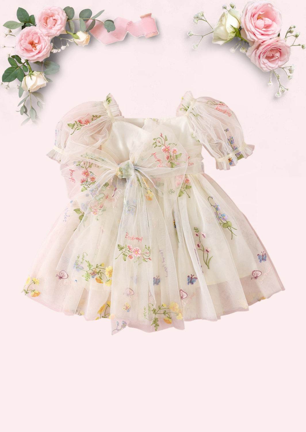 Enchanted Floral Party Dress in Apricot