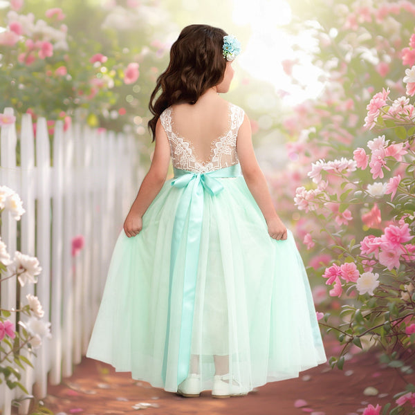 Sleeveless Aqua Flower Girl Dresses, Elegant Wedding Style