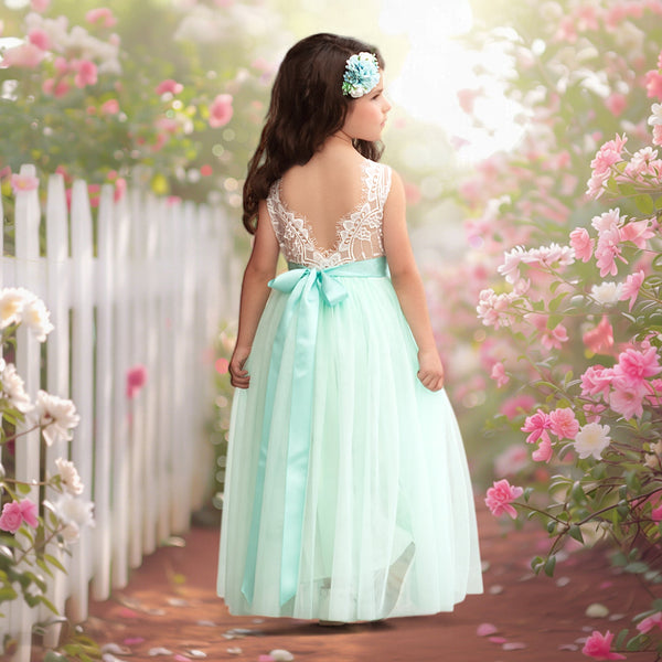 Sleeveless Aqua Flower Girl Dresses, Elegant Wedding Style