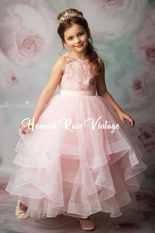 GIRLS - Arabella Rose Girls Pink Cascading Pageant Dress - Hannah Rose Vintage Boutique
