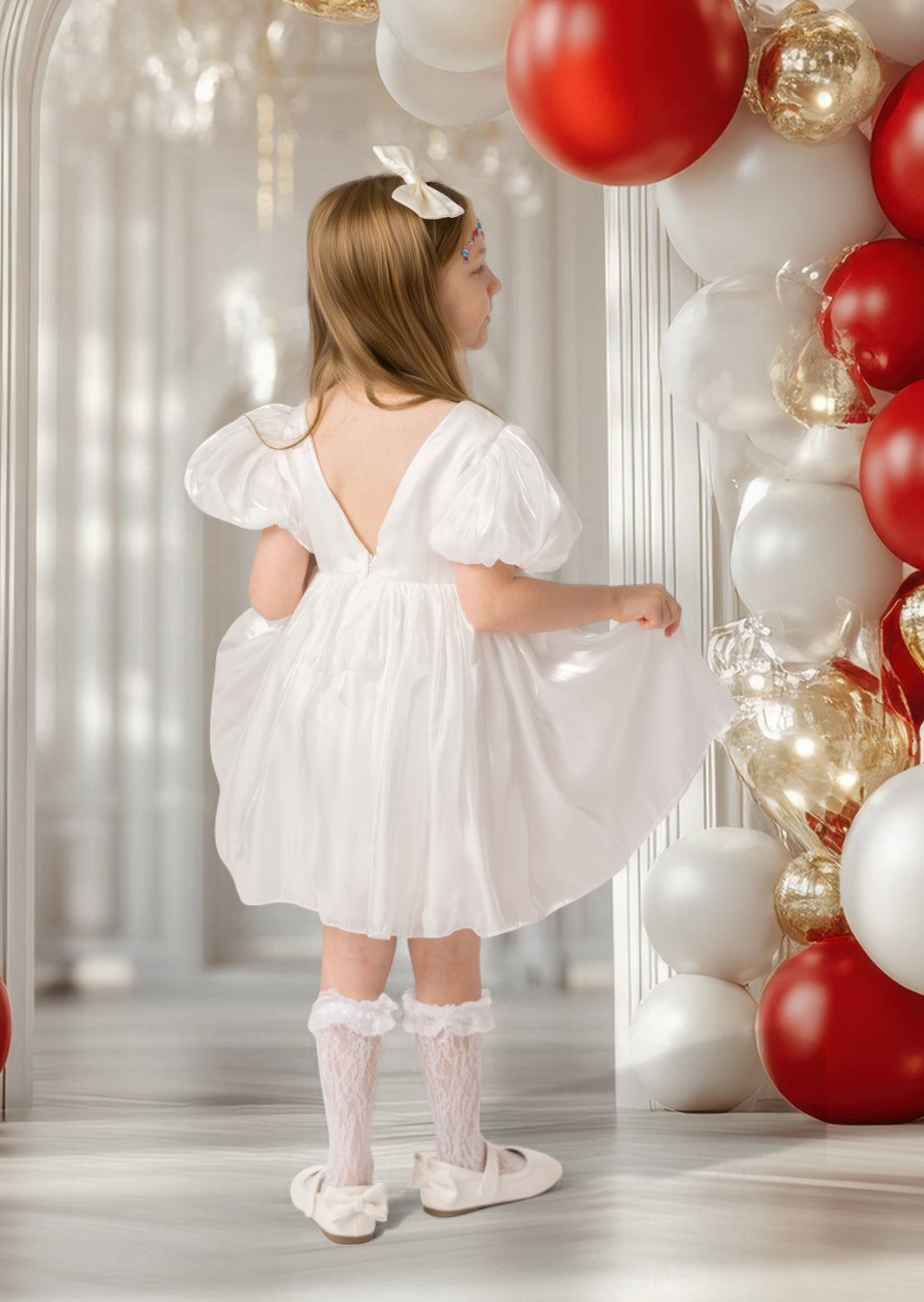 Traditional white baptism dress for girls with heirloom-style detailing
