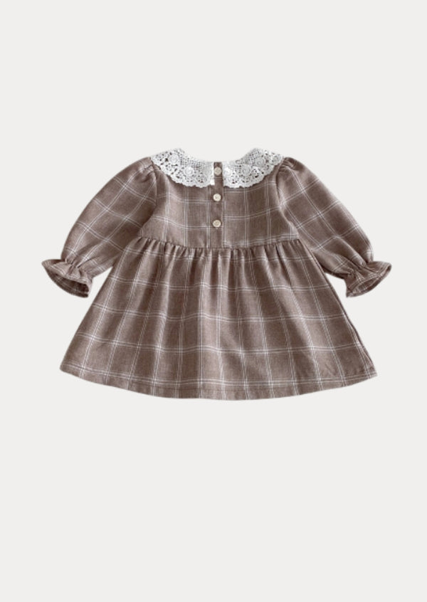 Ava Windowpane Plain Dress in Brown