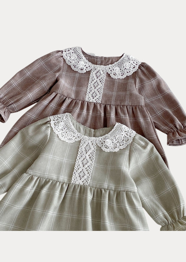 Ava Windowpane Plain Dress in Brown