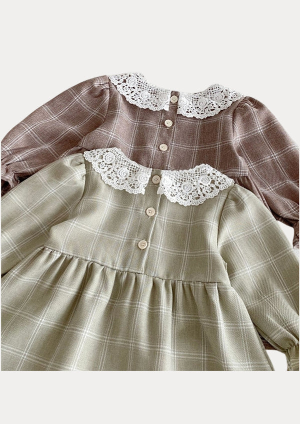 Ava Windowpane Plain Dress in Brown