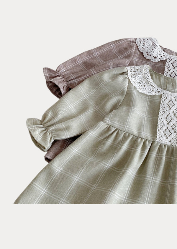 Ava Windowpane Plain Dress in Brown