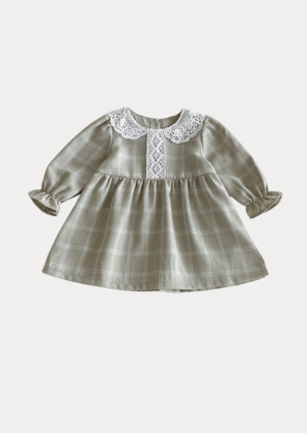 Ava Windowpane Plain Dress in Green