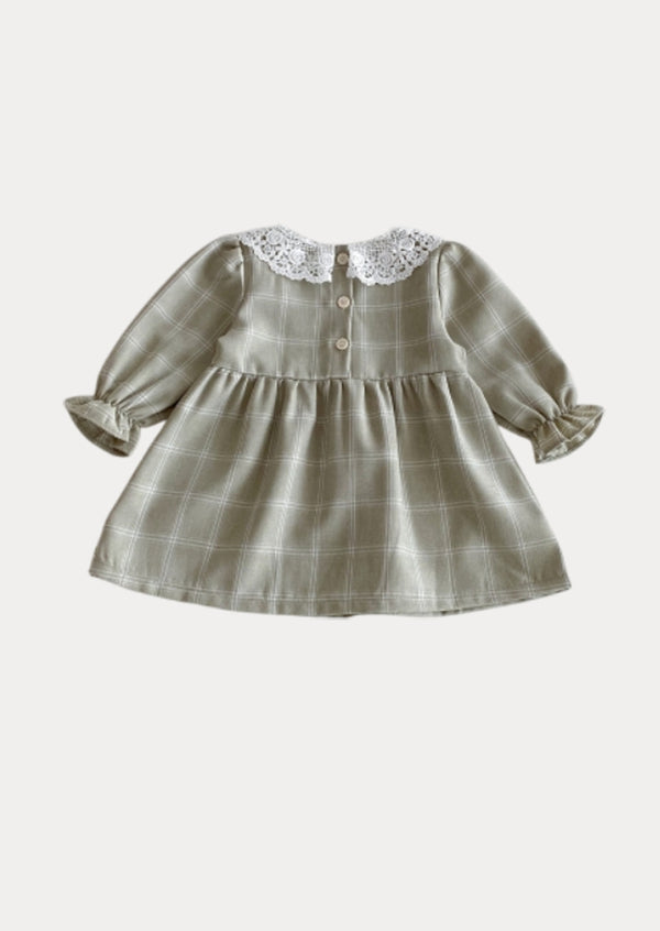 Ava Windowpane Plain Dress in Green