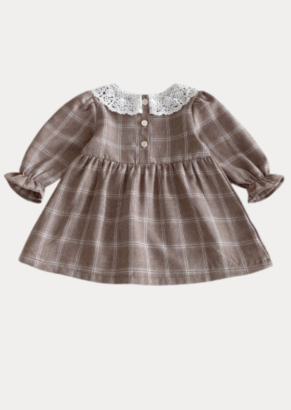 Ava Windowpane Plain Dress in Brown
