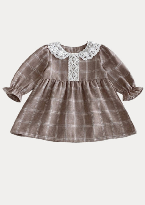 Ava Windowpane Plain Dress in Brown