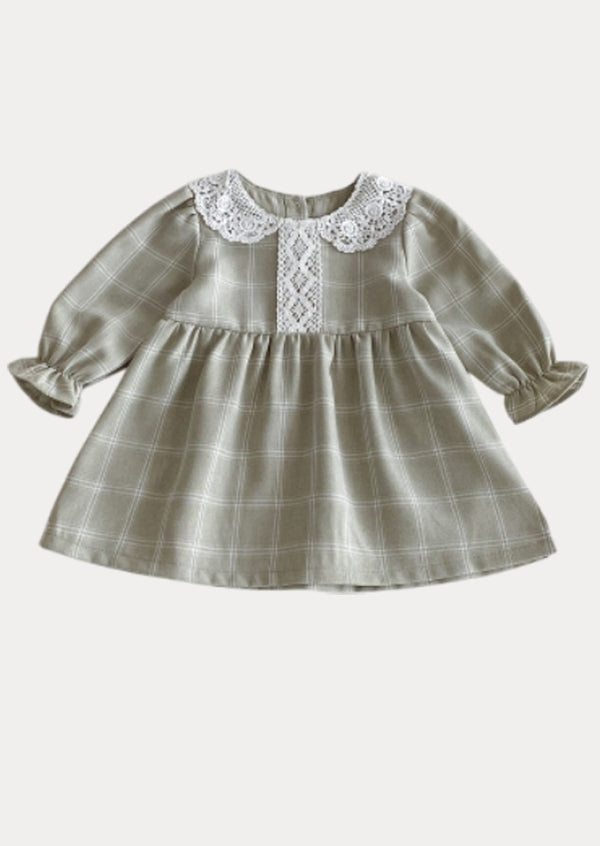 Ava Windowpane Plain Dress in Green