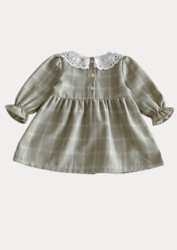 Ava Windowpane Plain Dress in Green