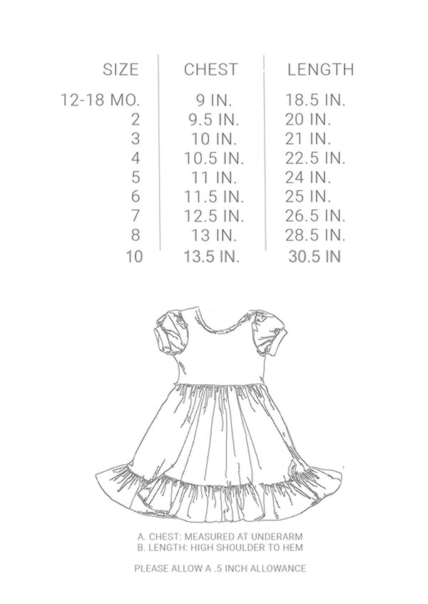 girls twirl dress measurements chart