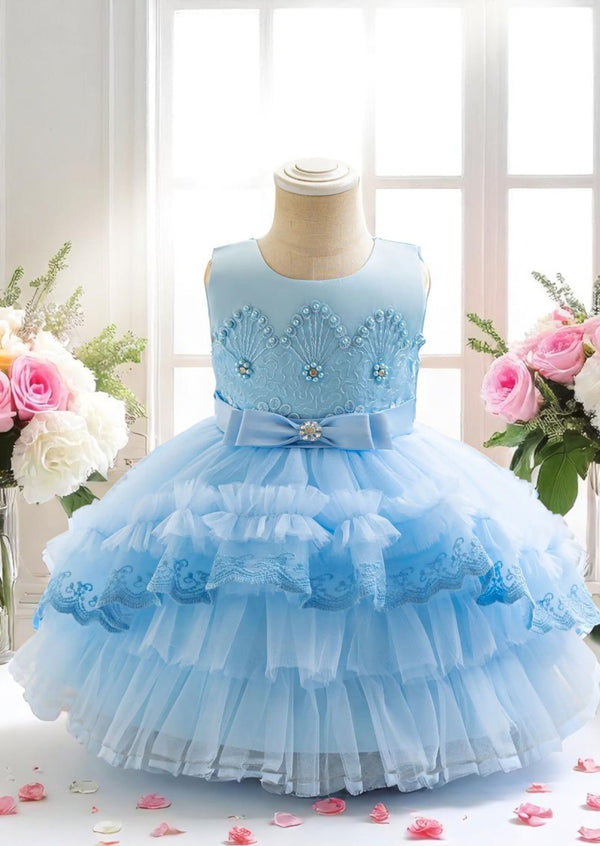Baby Girl Blue Petti Ruffles & Lace Special Occasion Dress