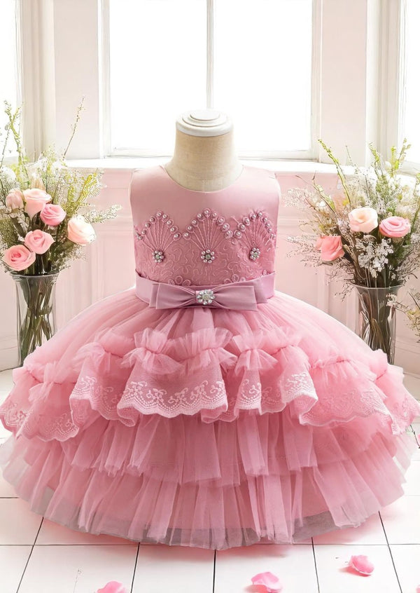 Baby Girl Dark Pink Petti Ruffles & Lace Special Occasion Birthday Dress
