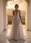 Beaded Cap Sleeve Bridal Overskirt Wedding Dress
Long Beaded Cap Sleeve Bridal 