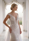 Beaded Cap Sleeve Bridal Overskirt Wedding Dress
Long Beaded Cap Sleeve Bridal 