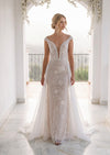 Beaded Cap Sleeve Bridal Overskirt Wedding Dress
Long Beaded Cap Sleeve Bridal 