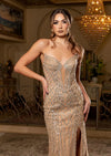 Champagne Gold Beaded Sheath Gown | Olivia Formal Dress