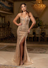 Champagne Gold Beaded Sheath Gown | Olivia Formal Dress