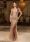 Champagne Gold Beaded Sheath Gown | Olivia Formal Dress