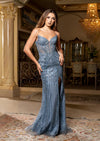 Dusty Blue Beaded Sheath Gown | Olivia Evening Dress