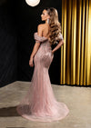 Rose Gold Off-Shoulder Sweetheart Beaded Glitter Tulle Mermaid Prom Evening