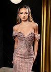 Rose Gold Off-Shoulder Sweetheart Beaded Glitter Tulle Mermaid Prom Evening