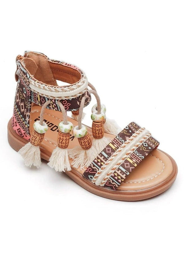 Colorful Beaded Tassel Girls Ankle Strap Sandals