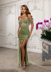 Off-Shoulder Sequin Beaded Sheath Gown