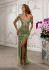 Off-Shoulder Sequin Beaded Sheath Gown