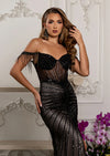 Off-Shoulder Sequin Beaded Sheath Gown