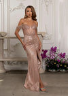 Off-Shoulder Sequin Beaded Sheath Gown