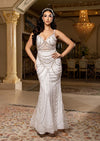 Nefatari White Beaded Sheath Wedding Gown with Cape