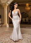Nefatari White Beaded Sheath Wedding Gown with Cape