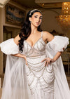 Nefatari White Beaded Sheath Wedding Gown with Cape