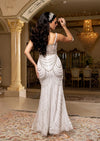 Nefatari White Beaded Sheath Wedding Gown with Cape