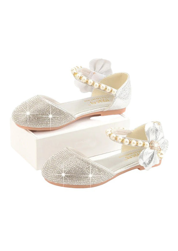 Crystal Rhinestone Beaded Strap Dress Flats - Silver