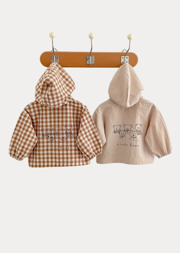 Light Weight Unisex Hooded Jacket Brown Check