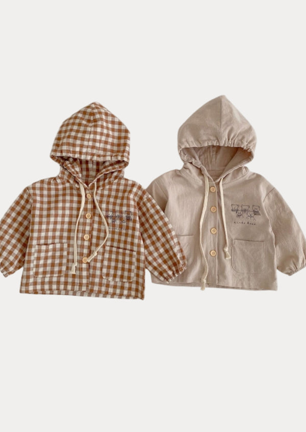 Light Weight Unisex Hooded Jacket Brown Check