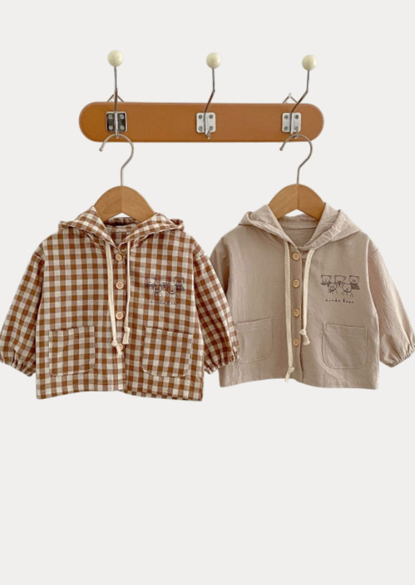Light Weight Unisex Hooded Jacket Brown Check